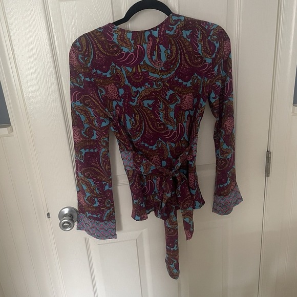 Plenty By Tracy Reese Beaded Silk Long Bell Sleeve Tie Back Blouse Top Size 4 - Picture 6 of 13